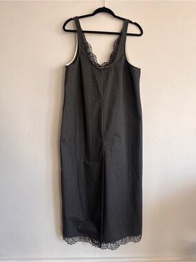 Ganni Gray Suit Dress with Lace Trim